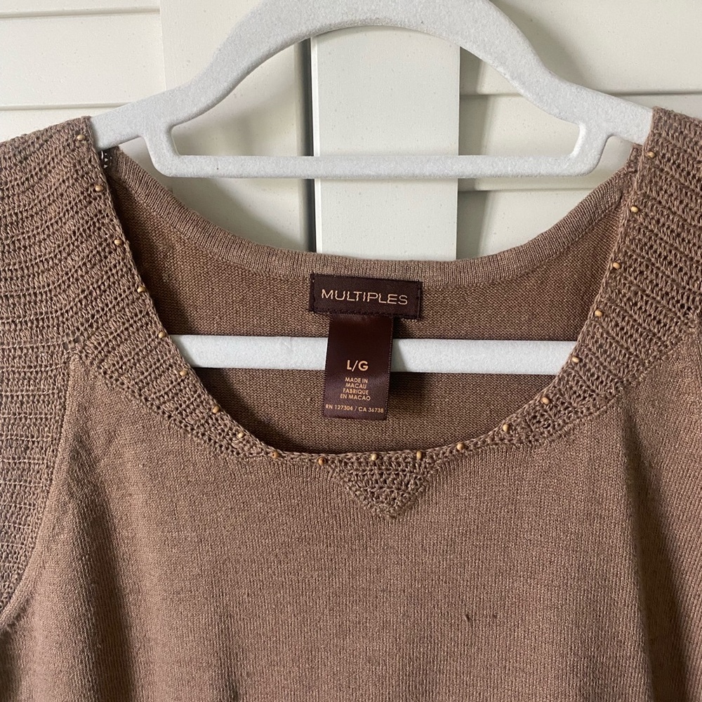 Multiples Brown Knit Tank Top with Textured Shoulder Panels - Picture 3 of 7